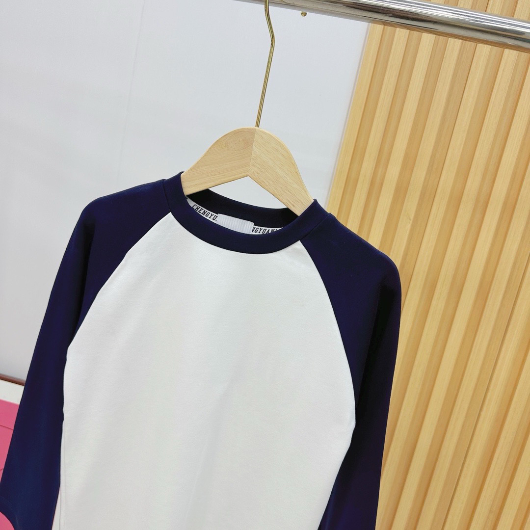 亲子秋季春秋款长袖插肩袖圆领拼色休闲打底衫 90-170码