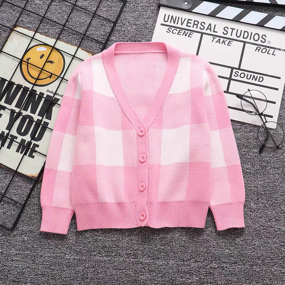 儿童春款格子毛衣开衫 100-140码