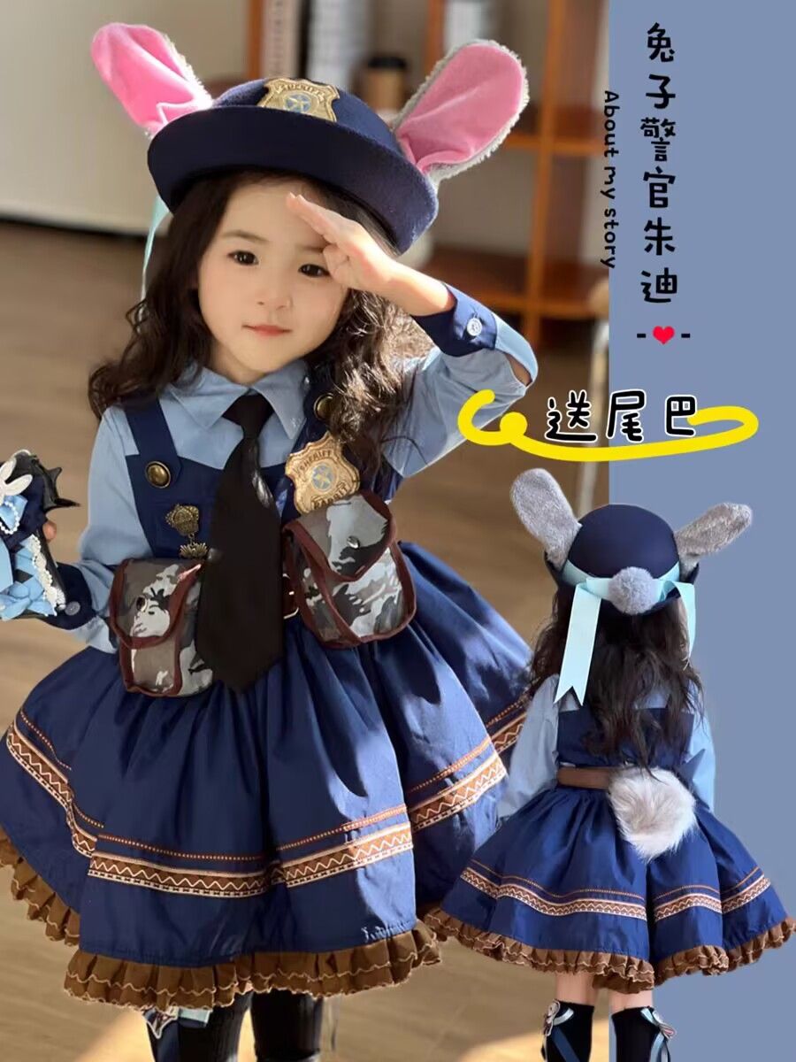 秋冬女童连衣裙朱迪警官小女孩生日裙子洛丽塔蓬蓬裙迪士尼公主裙