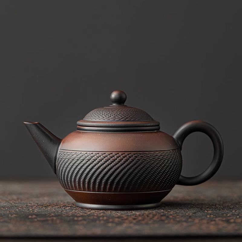 紫陶茶壶单壶浮雕紫泥纯手工泡茶高档紫砂壶西施壶功夫茶具手抓壶