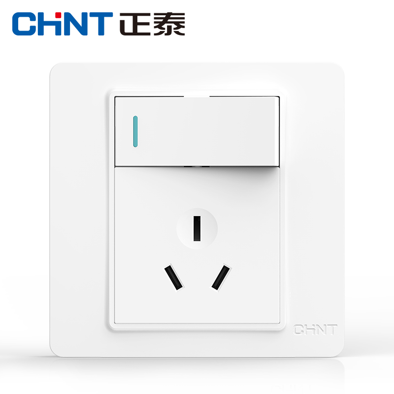 正泰86型墙壁7I白开关插座面板一开单控三孔10A床头电灯按钮家用