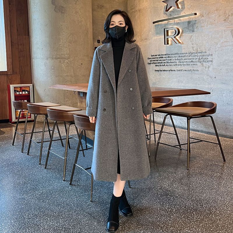 爆款白鸭绒中长款毛呢外套风衣羽绒服女2023冬季新款加厚西装呢