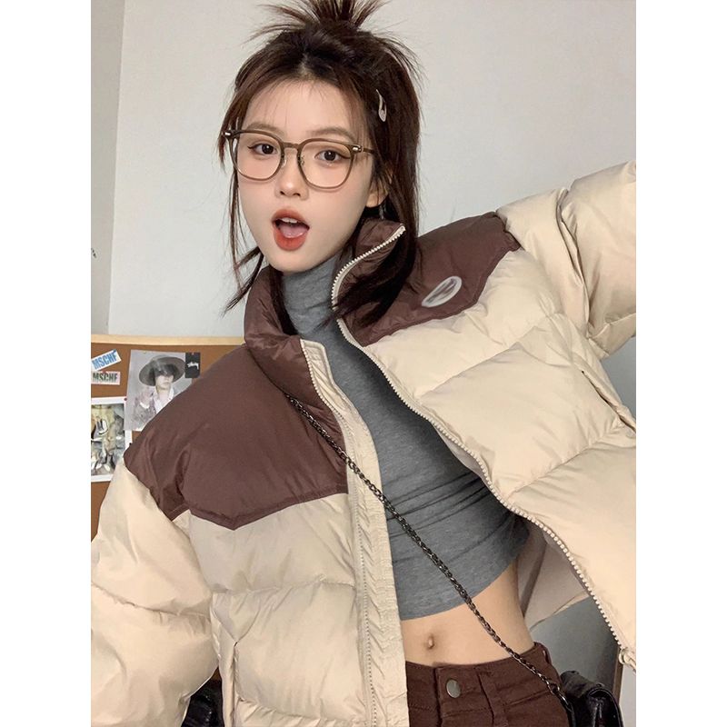 2023新款羽绒服加厚服外套女冬季新款美式潮牌撞色拼接短款保暖衣