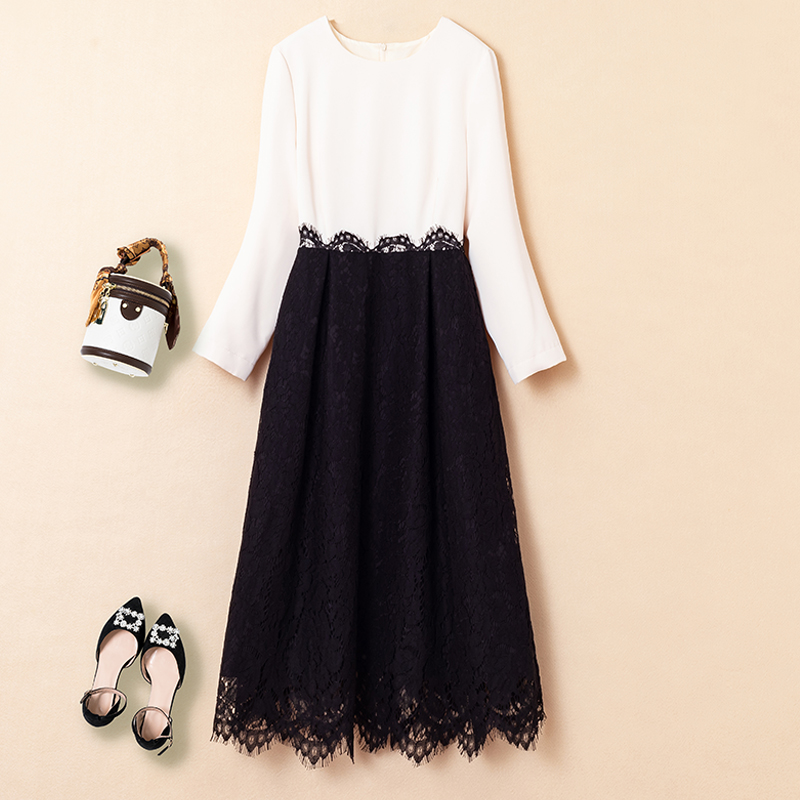 【日常新中式】大码高品质女装2024秋冬胖mm拼接蕾丝气质洋气连衣裙