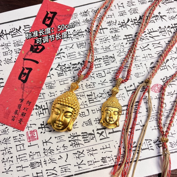 铜合金吊坠 新中式【佛头吊坠】经典百搭实心金色素款大佛头毛衣链