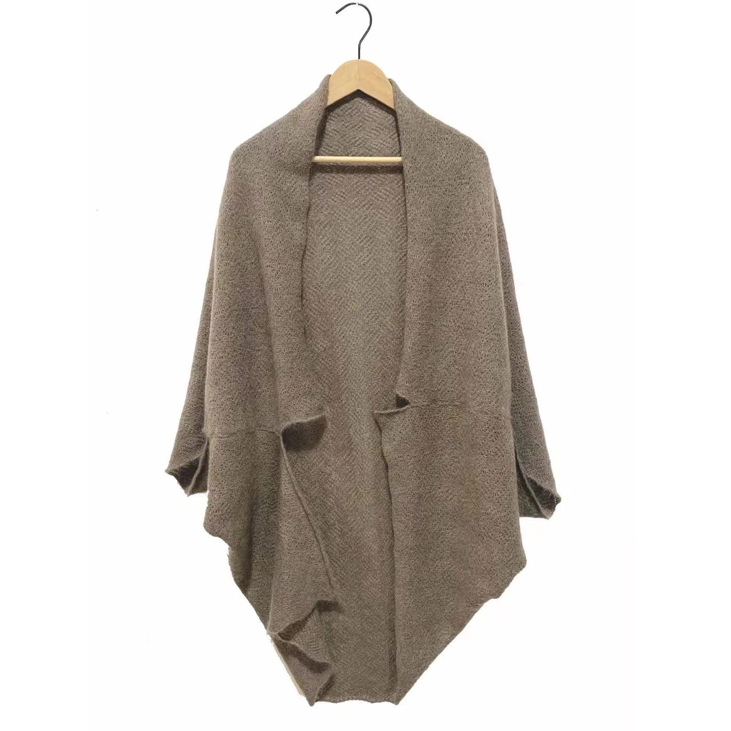 涟香家左岸迷香针织外套7031灰色宽松中长款开衫不规则形状秋冬