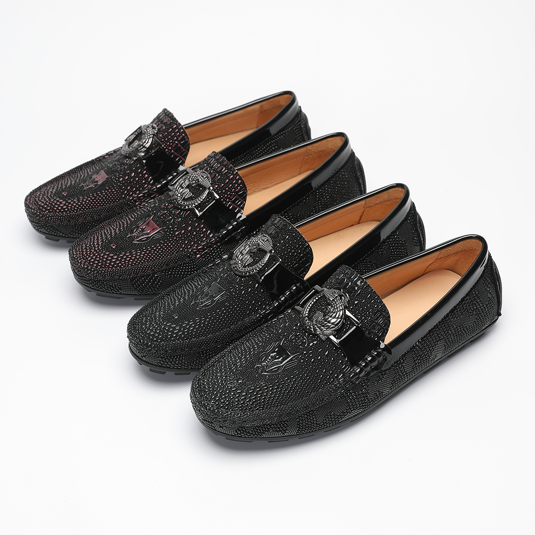 欧洲站最新男款时尚百搭舒适真皮春夏一脚蹬豆豆鞋，平底驾车鞋