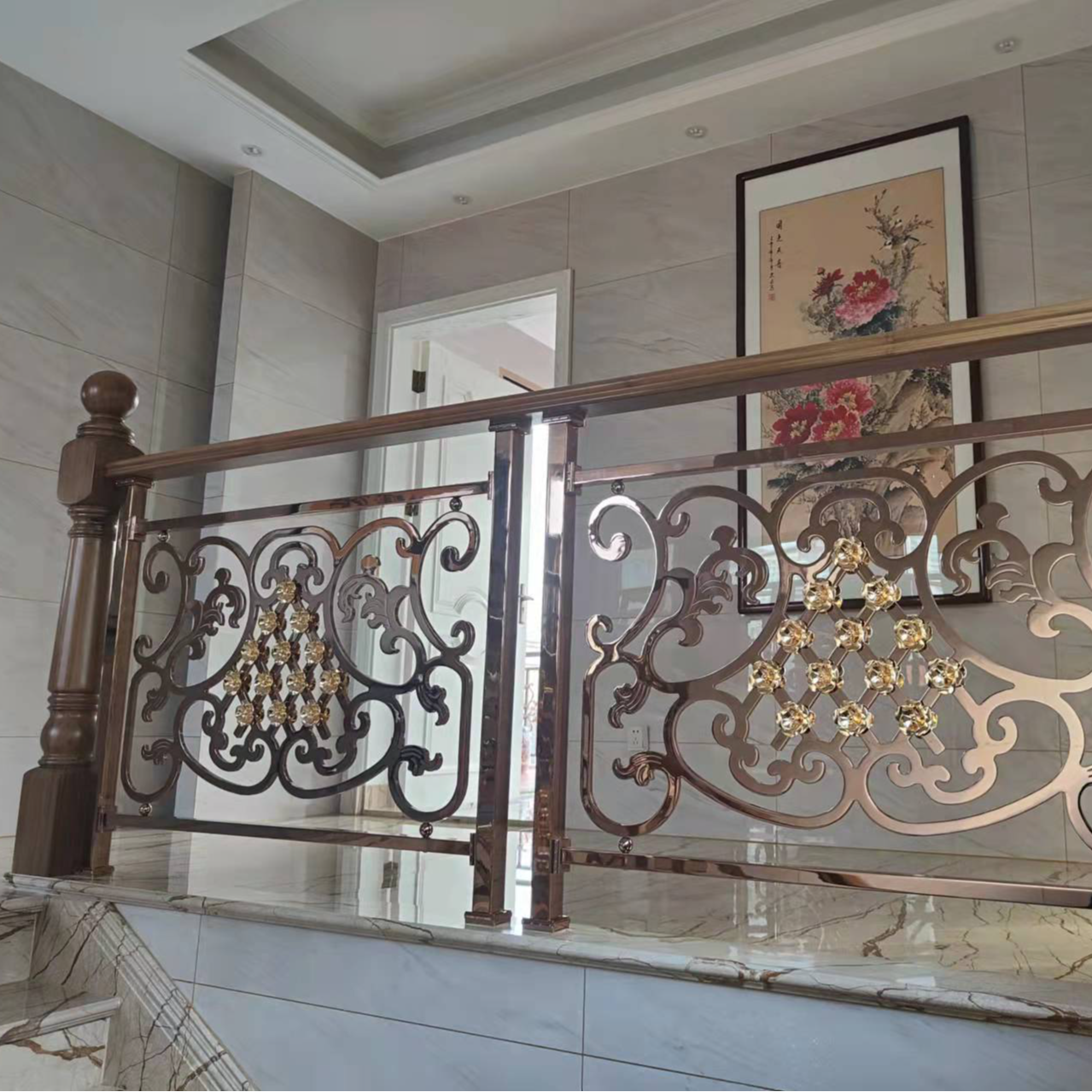 豪华纯铜楼梯扶手别墅楼梯栏杆高端纯铜楼梯扶手源头工厂