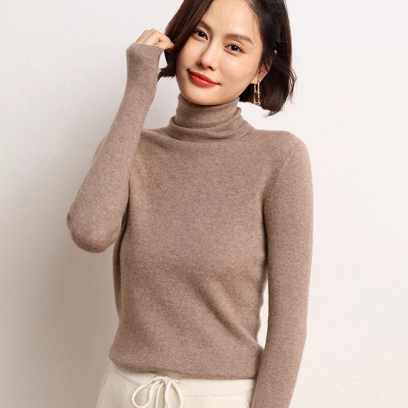 山羊绒针织打底衫女阿拉善高领羊绒衫修身保暖长袖短款毛衣