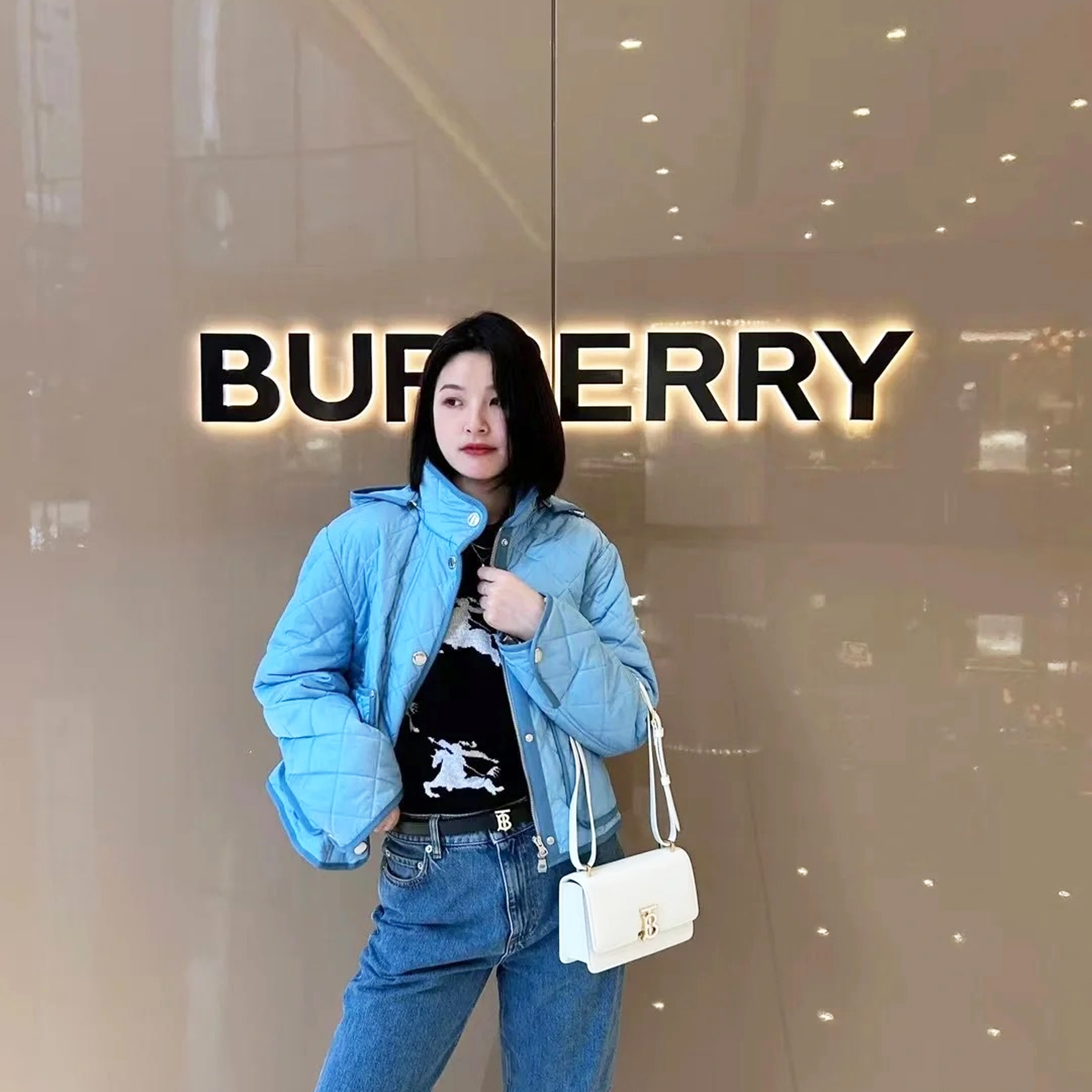 全新未使用  Burberry/徽标宽松菱形绗缝棉服/S码