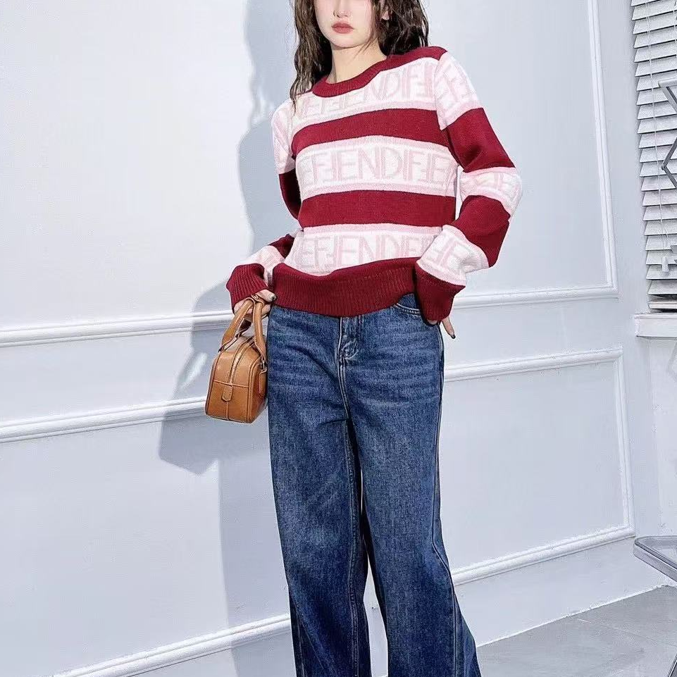 全新未使用 FENDI/芬迪 /条纹徽标针织衫/12Y码