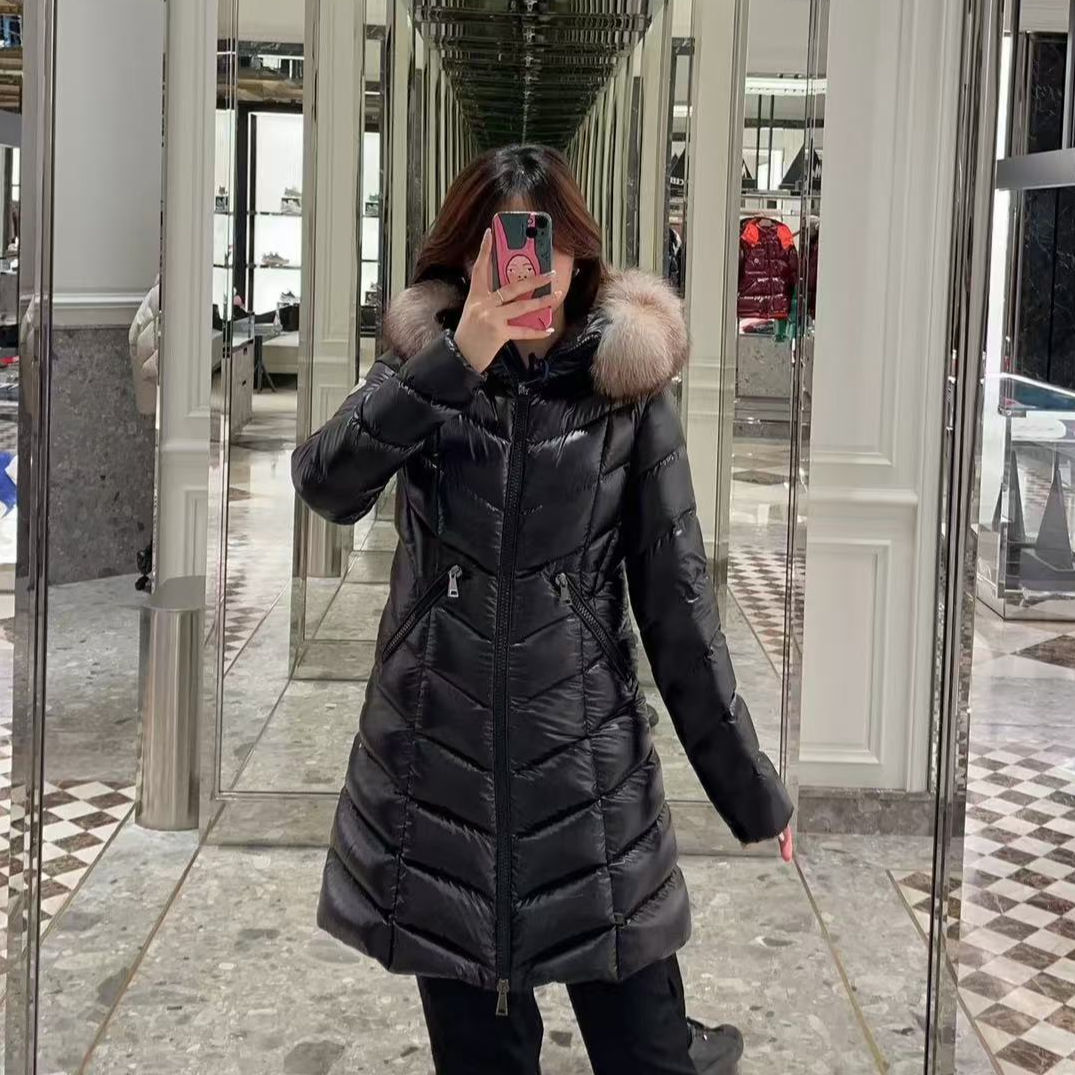 全新未使用 MONCLER /Fulmarus 滑雪季黑色毛领长款羽绒服/00码