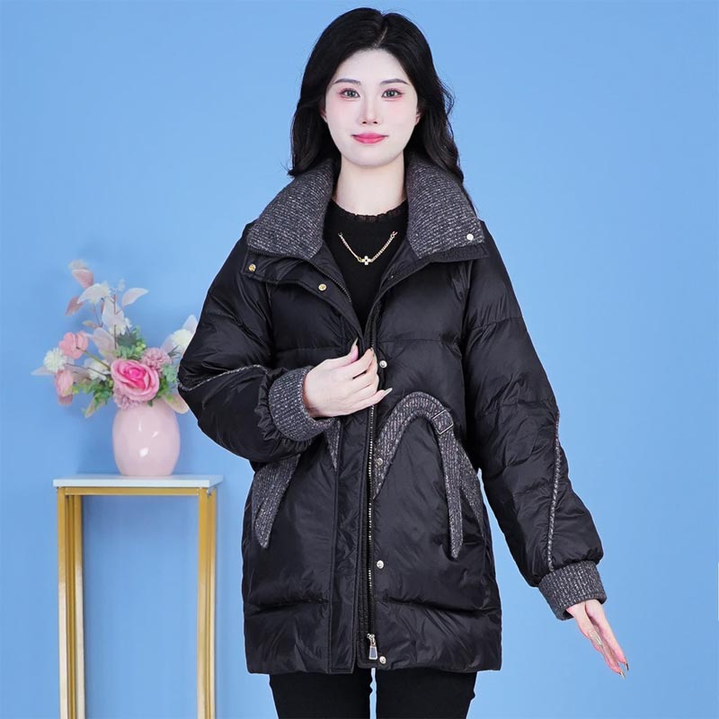 时髦高级感拼接保暖棉服女秋冬季2025新款加厚防风中长款棉衣外套