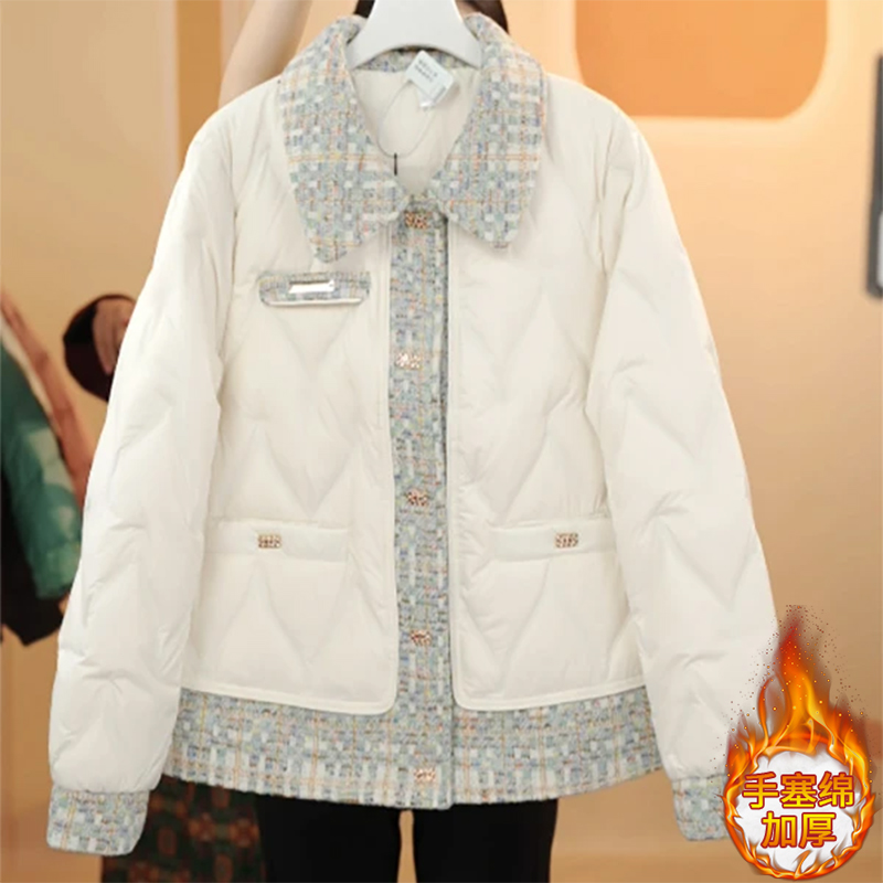 小香风秋冬时髦百搭保暖棉服女装2025新款高级感拼接加厚百搭外套