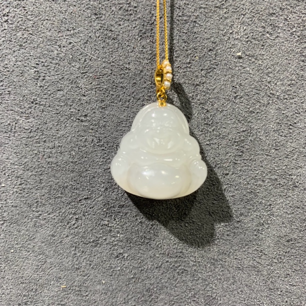 18k金天然和田玉佛公吊坠-2051