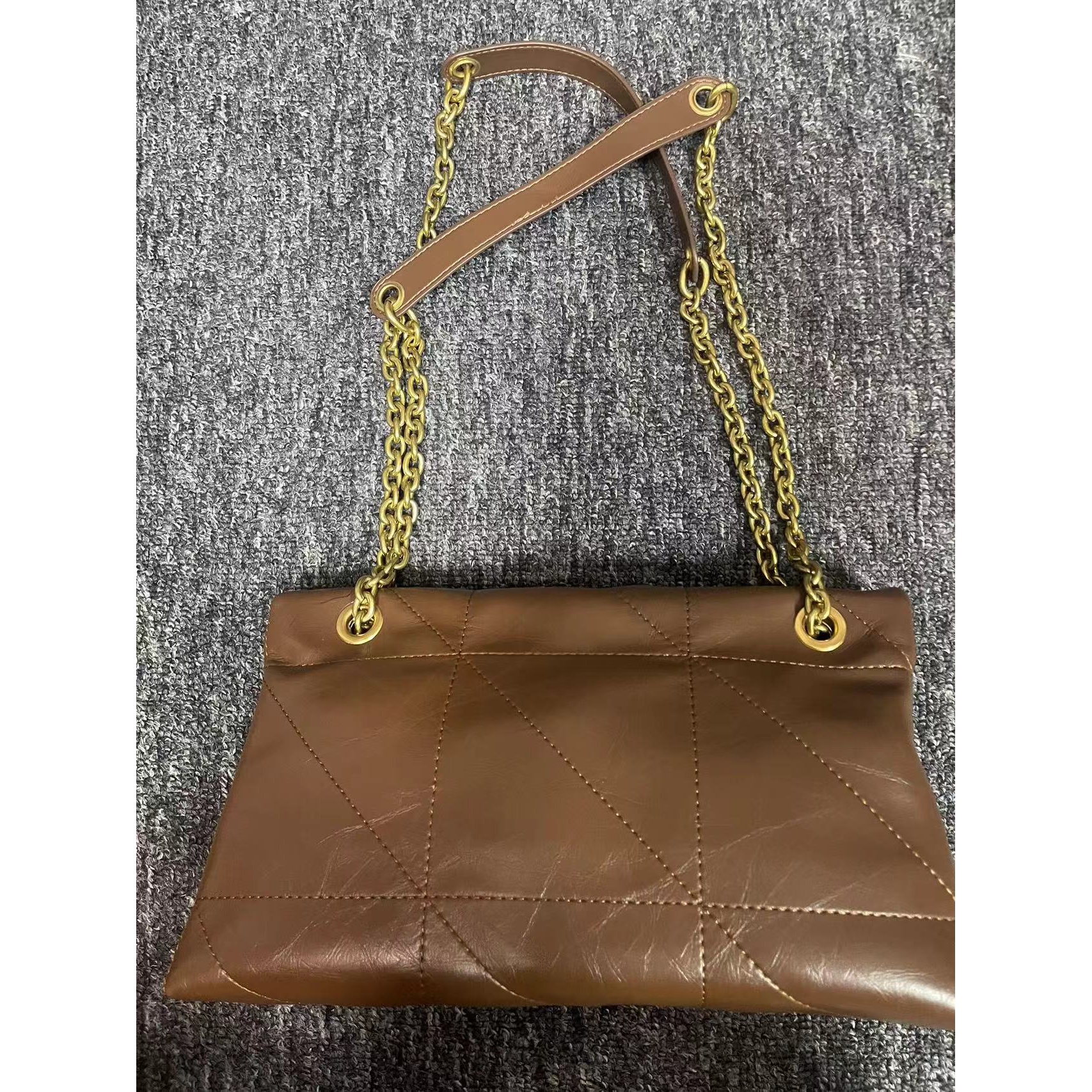 姝宴真皮女包折叠链条棕色