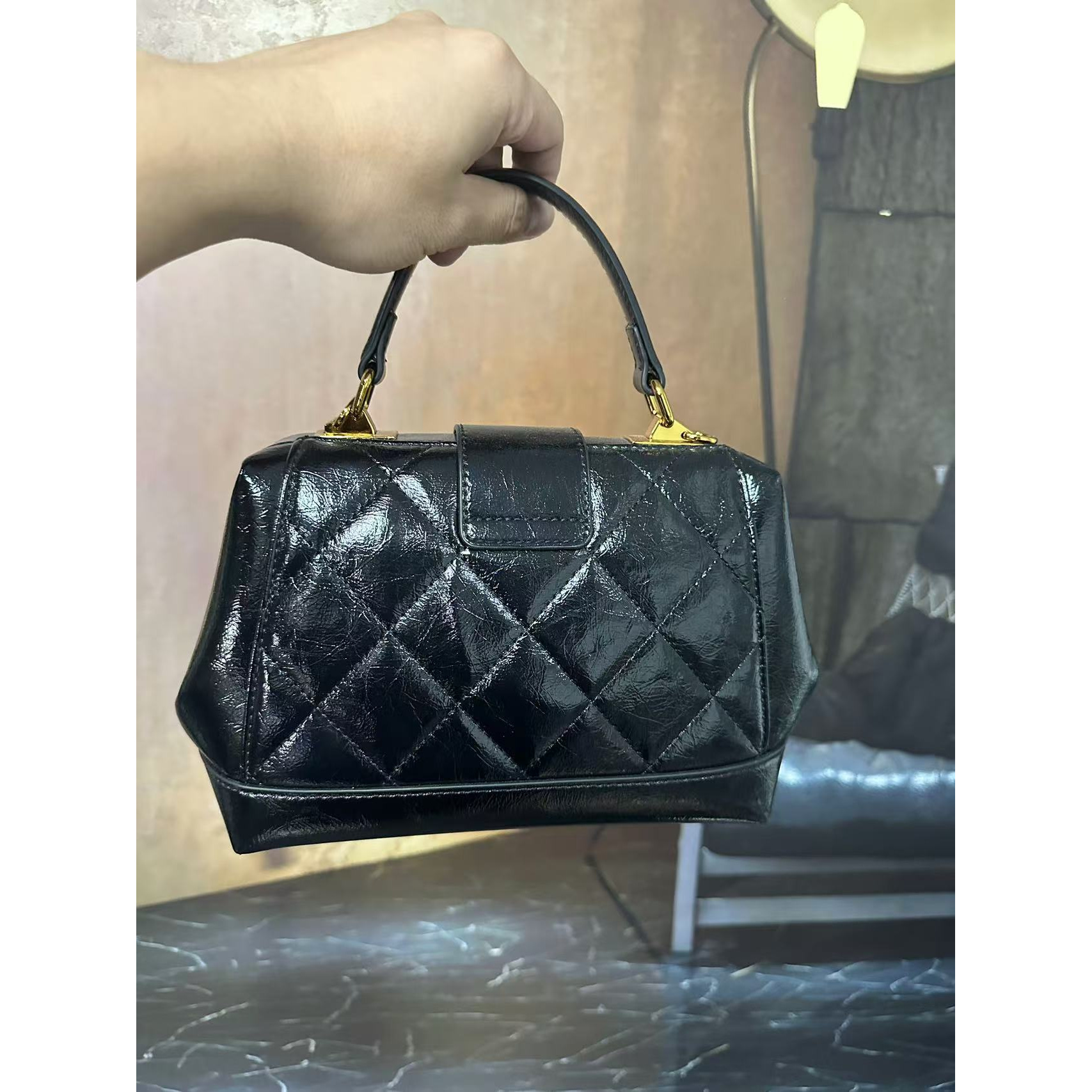 姝宴真皮女包小贝壳黑色-小号