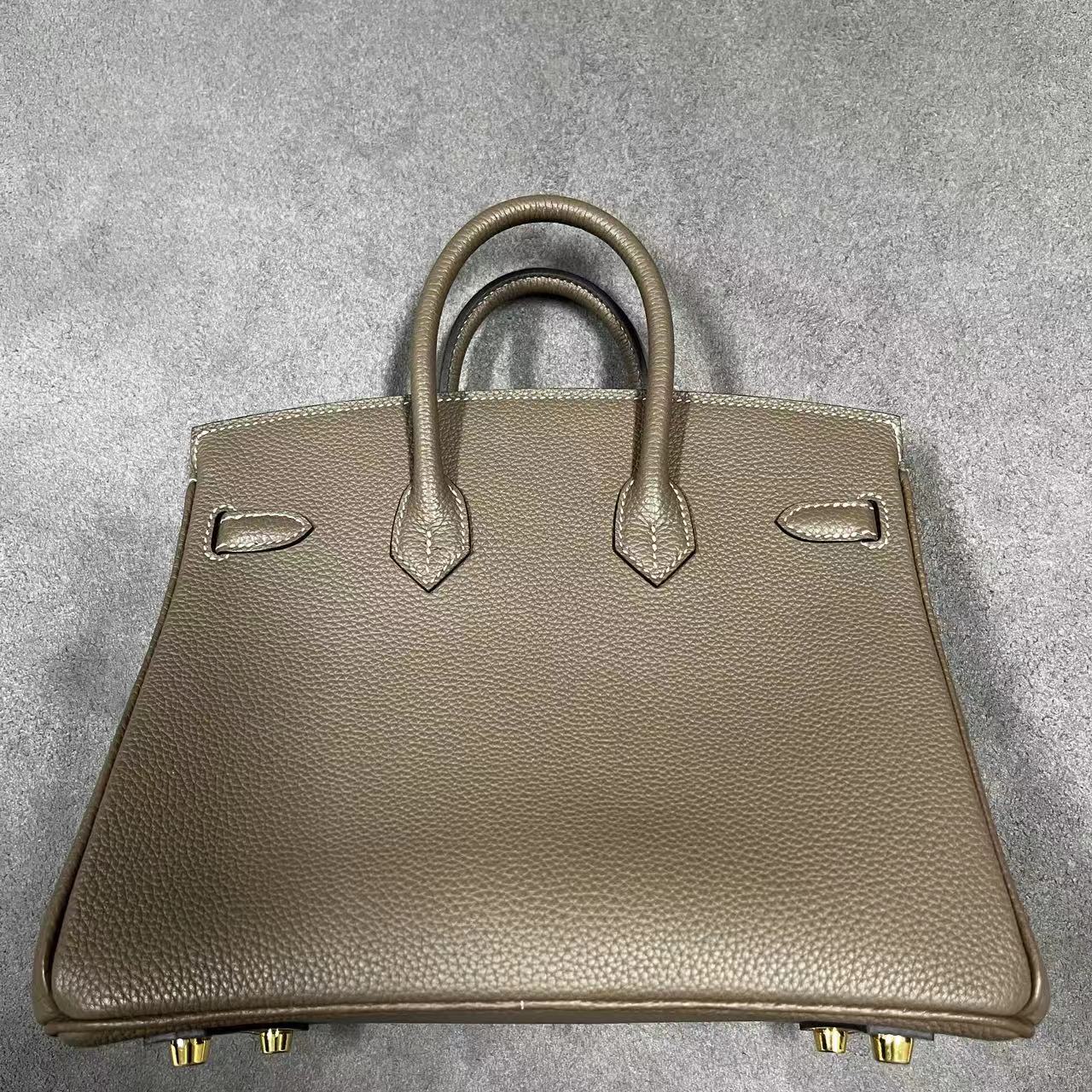 姝宴手工真皮女包百搭时尚双手提内缝大象灰k25cm