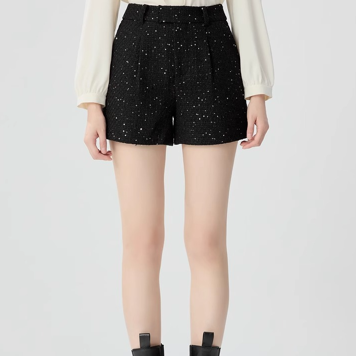 商场同款秋装新款宝典花呢珠片轻奢气质百搭小香风短裤显瘦直筒裤