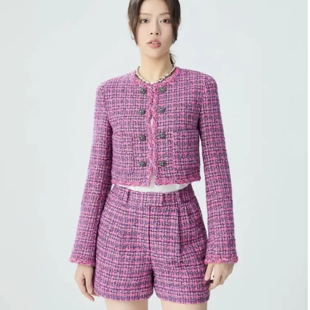 商场同款2024早秋新款时尚高级质感百搭圆领编织小香风短款女外套