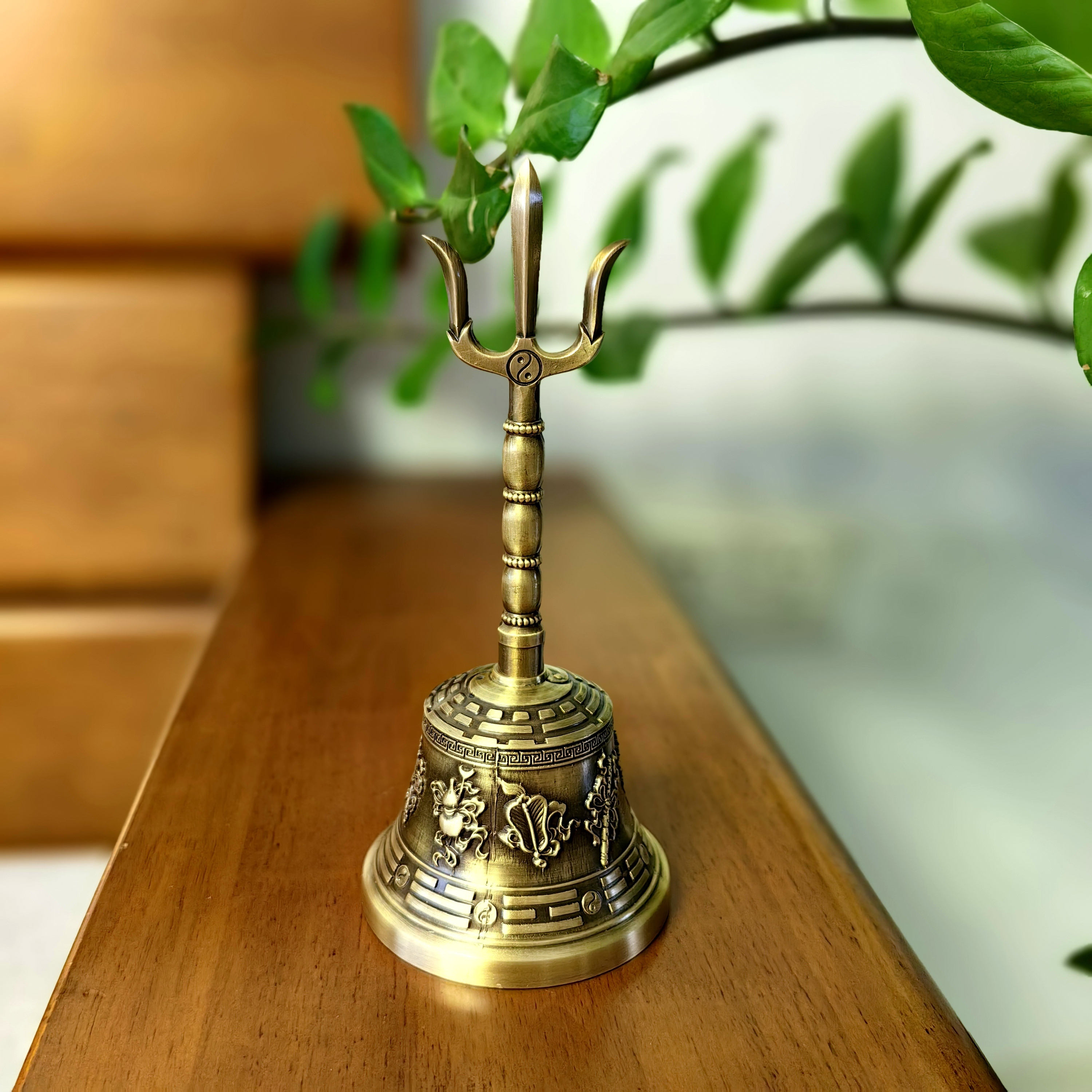 黄铜手摇铜铃 铜摆件 口径9公分 高度21公分