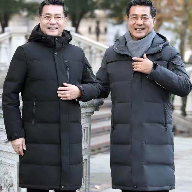 雪中飞中老年羽绒服男冬季新款加厚长款过膝老人冬装外套中年连帽