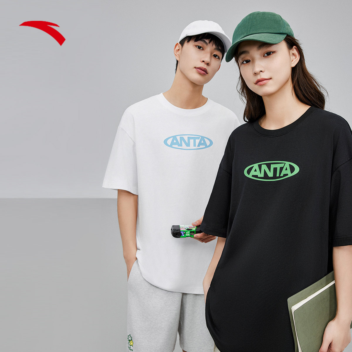 【达人专属】安踏正品情侣潮牌宽松复古半袖衫透气休闲T恤972428106