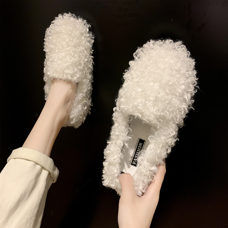 网红加绒豆豆鞋女韩版加绒棉鞋瓢女鞋2023秋冬季外穿一脚蹬毛