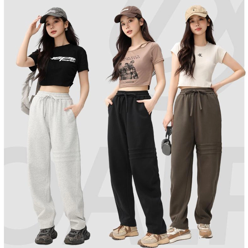 XJOB情侣款休闲裤抽绳三条杠加绒运动卫裤加绒加厚阔腿宽松直筒裤