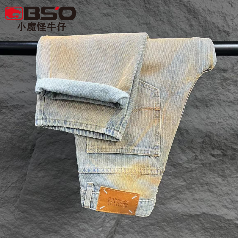 小魔怪2024秋冬新款浅色做旧美式高街牛仔裤男款宽松直筒休闲长裤