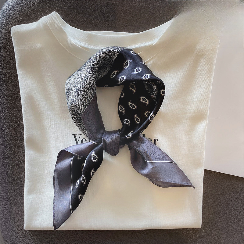 桑蚕丝单面奢侈灰腰果版53方巾女士真丝丝巾搭配围巾披肩外搭A069