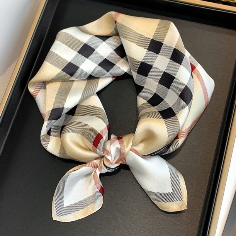 桑蚕丝单面经典款卡其色网格53方巾女士丝巾真丝气质时尚百搭A049