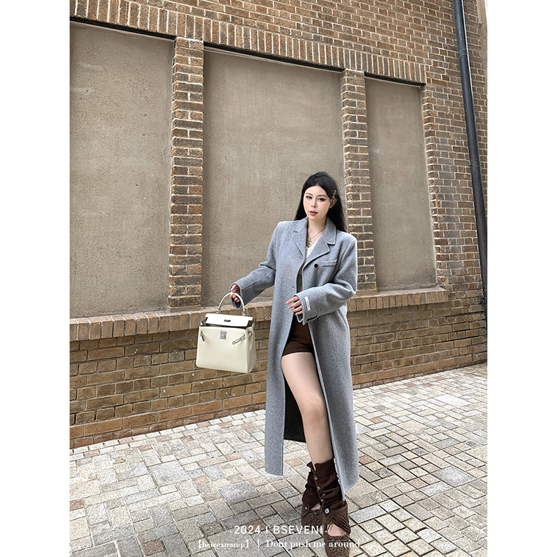 黑泽玄七羊毛大衣2024秋冬新款微胖显瘦高级感加厚双面呢外套女