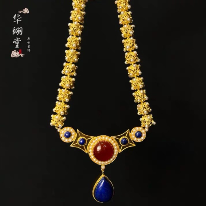 铜合金项链 华翊堂仿李静训蜻蜓眼软璎珞项链 博物馆原版复刻款