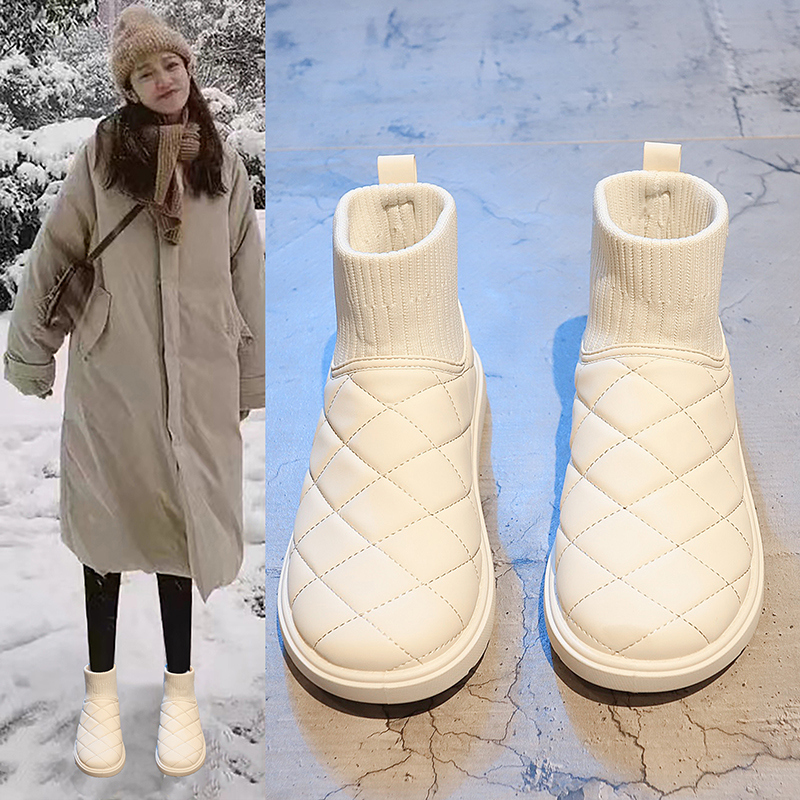 百丽王加绒雪地靴女冬靴子2023年冬季新款棉鞋面包鞋平底百搭短靴