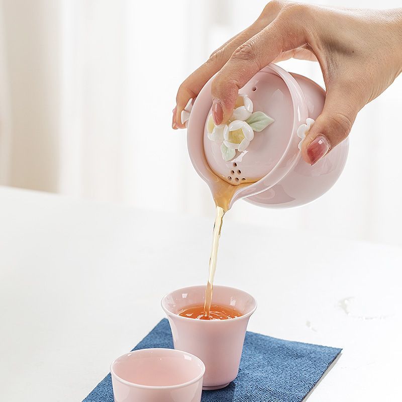 【清仓】粉色日式旅行快客杯露营户外便携收纳包功夫茶具女陶瓷泡