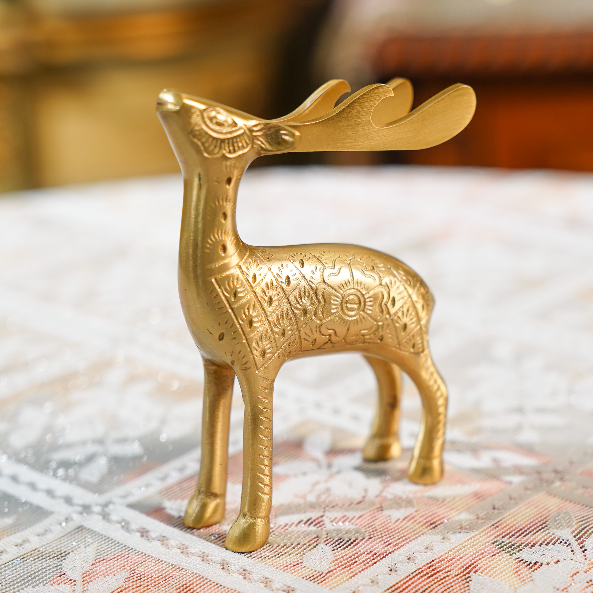 轻奢创意黄铜小鹿陶瓷中式家用开瓶器动物个性餐厅桌面装饰摆件