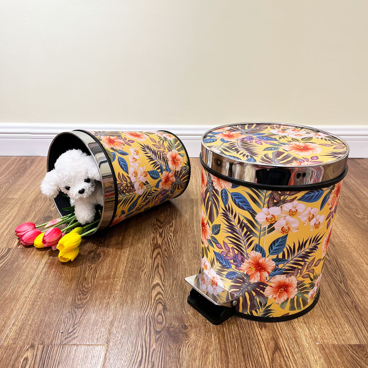 欧式大号加厚创意油画风黄色家用厨房客厅卧室卫生间脚踏式垃圾桶