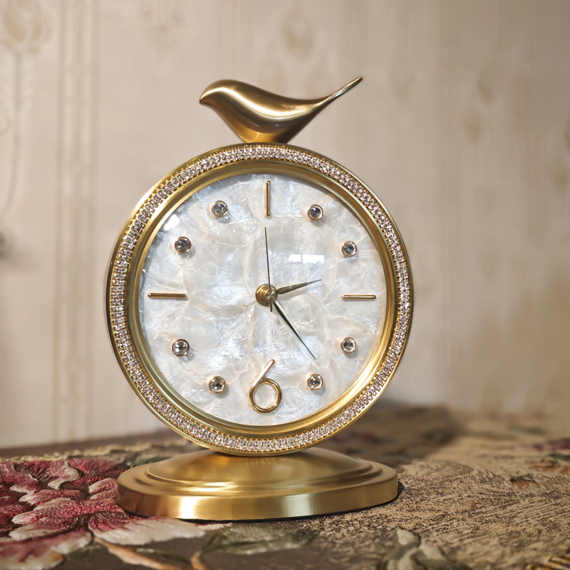 【铂尼拓】家用轻奢黄铜座钟美式镶钻台钟装饰高端石英钟表静音时钟