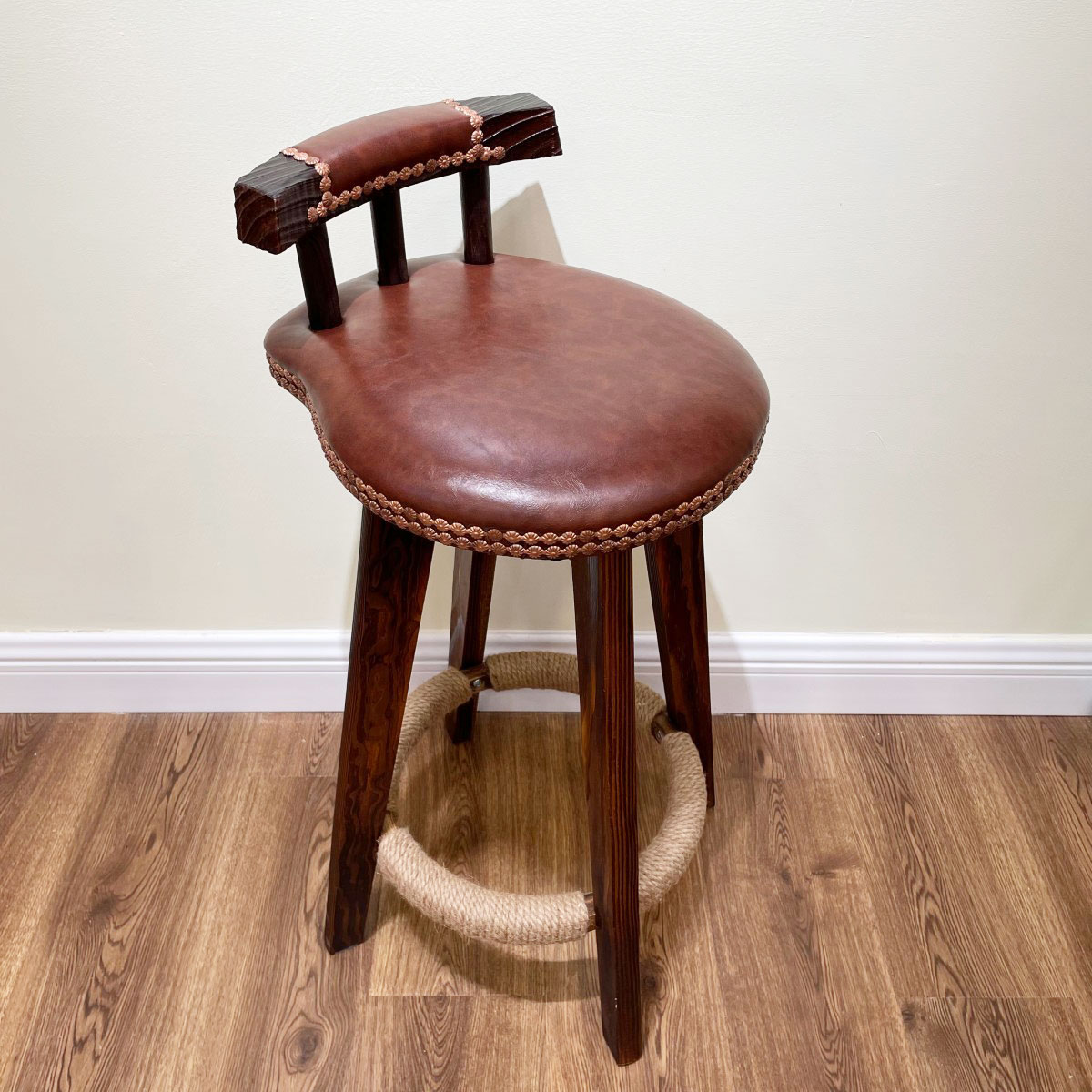 美式轻奢复古实木吧台化妆凳可旋转高脚凳家用客厅餐厅简约凳子