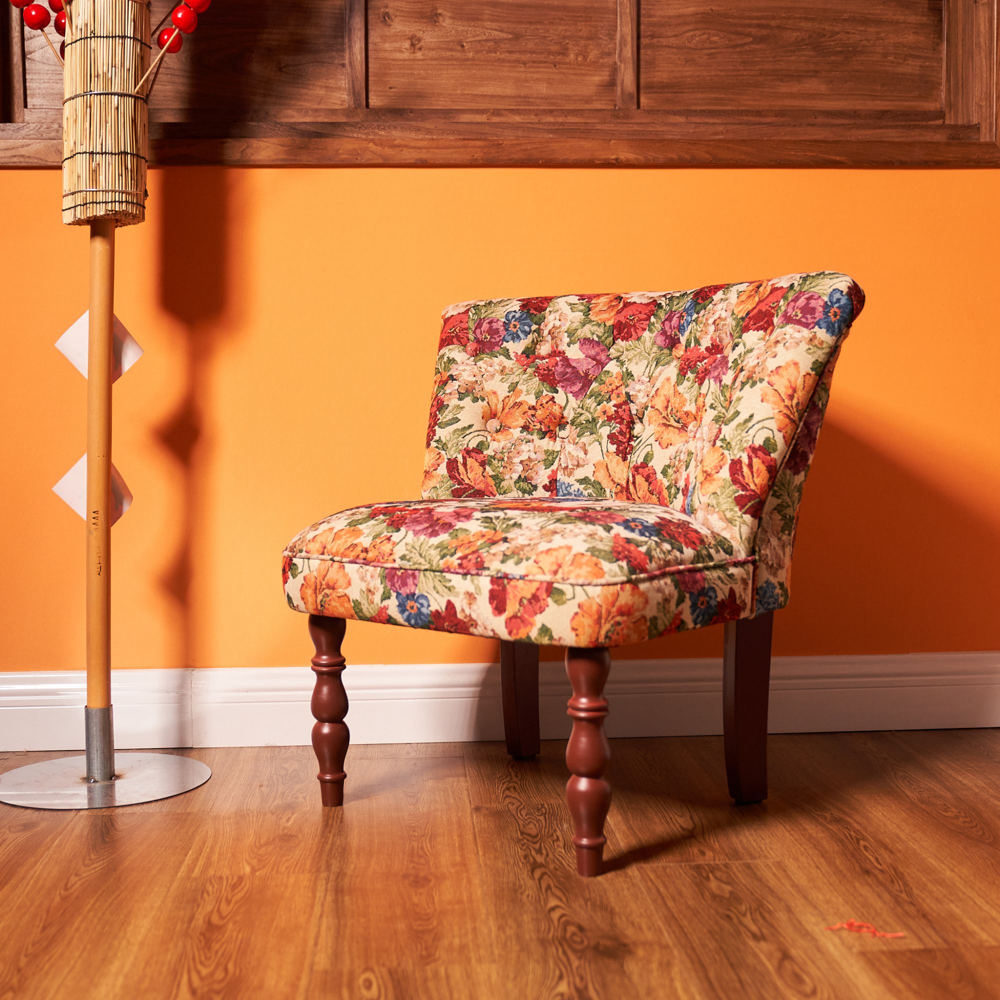 美式轻奢复古创意繁花红色椅子家用客厅阳台单人沙发椅