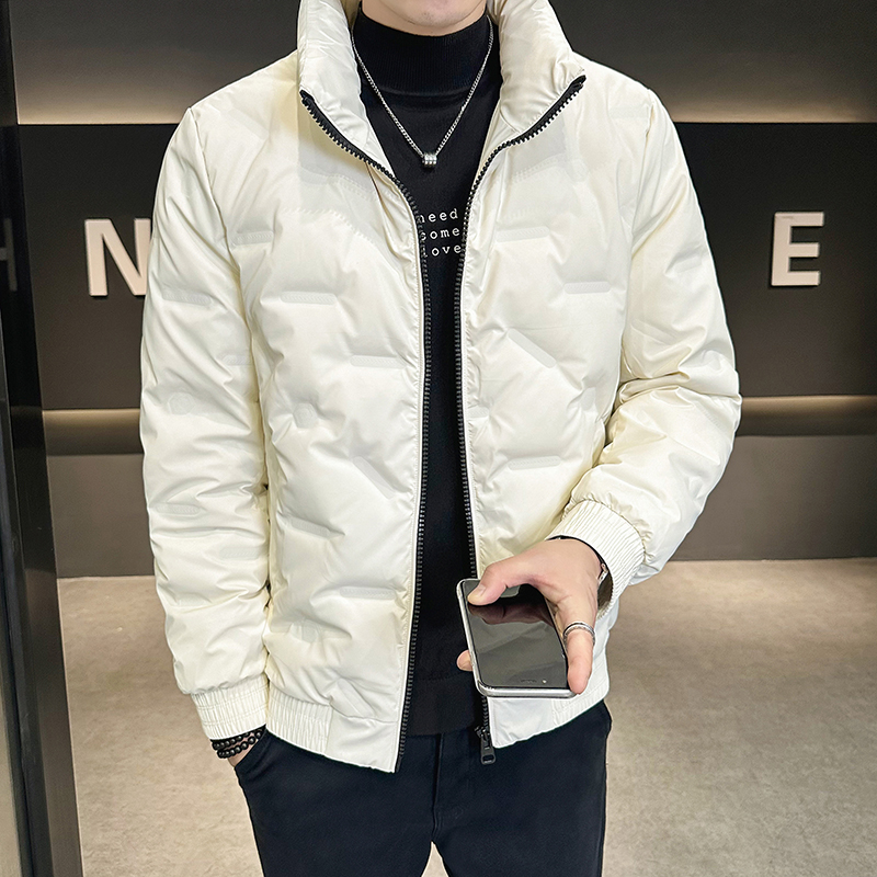 冬季男士保暖立领时尚印花几何图形轻薄休闲帅气羽绒服外套8810