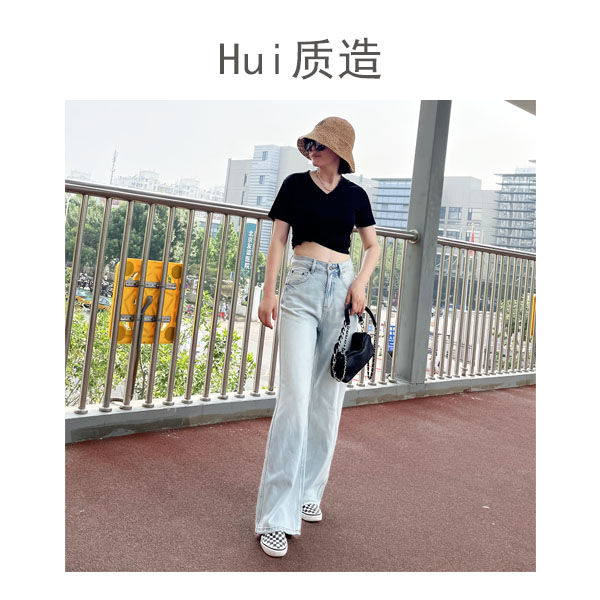 布丁阔腿牛仔裤拖地裤显瘦高腰莱赛尔天丝女裤水洗宽松蓝色