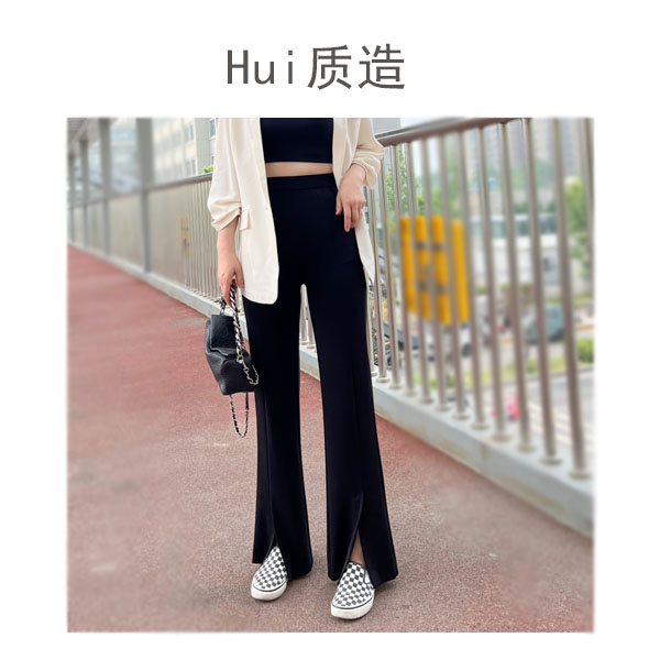 女神裤微喇阔腿裤显瘦高腰黑色开叉拖地裤