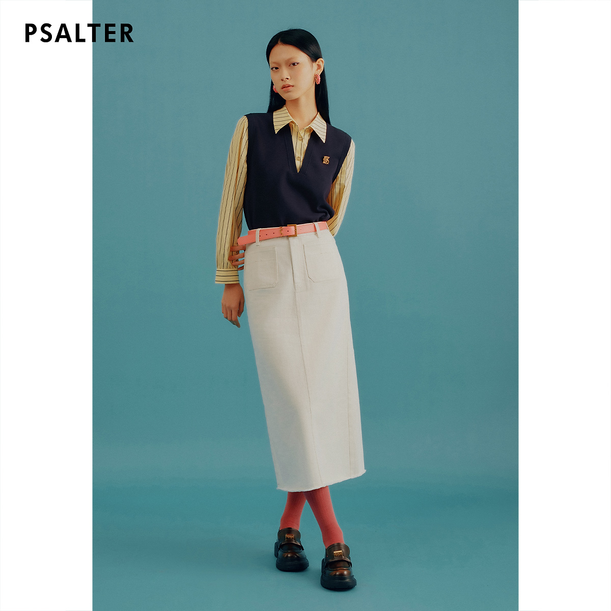 [高智条纹]PSALTER诗篇翻领衬衫拼接假两件学院风毛针织衫款