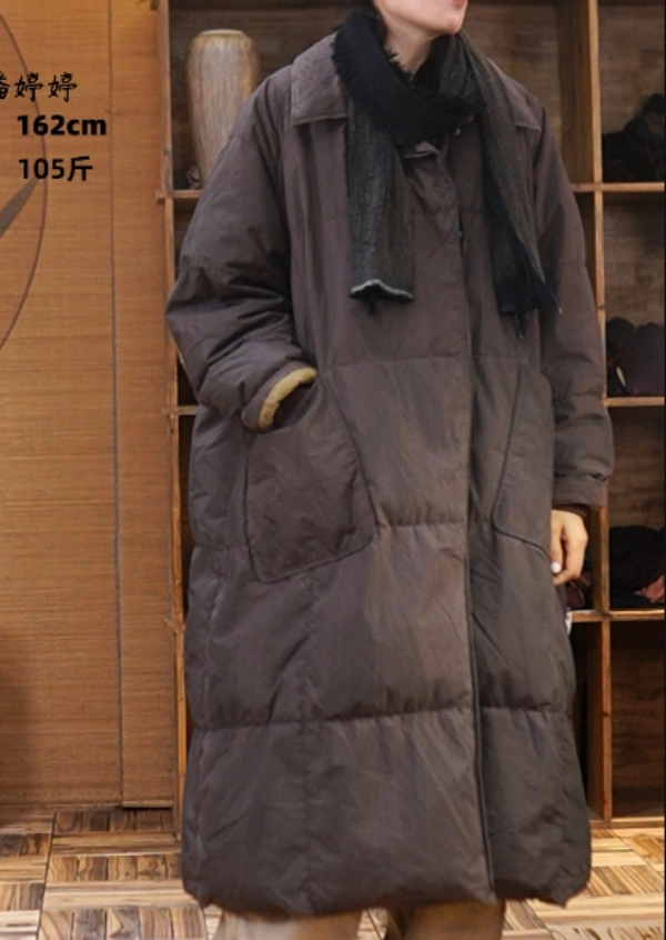 荼-复古文艺方领中长款羽绒服33818