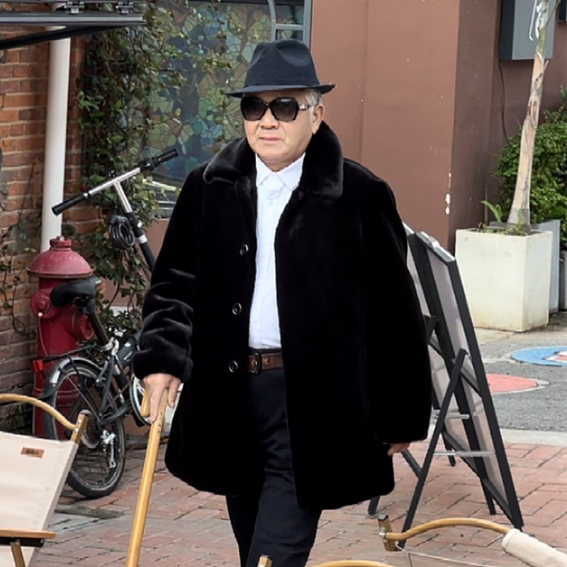 中老年男士冬装大褂仿水貂绒大衣中年爸爸仿貂毛加厚保暖翻领外套