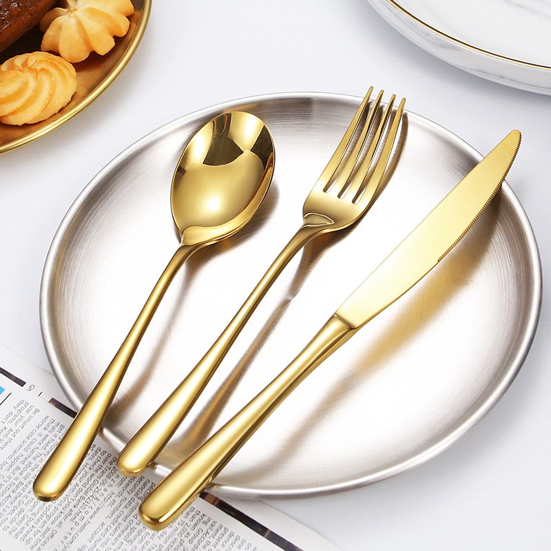 加厚不锈钢西餐餐具牛排盘子刀叉两件套家用牛排刀叉勺三件套ins