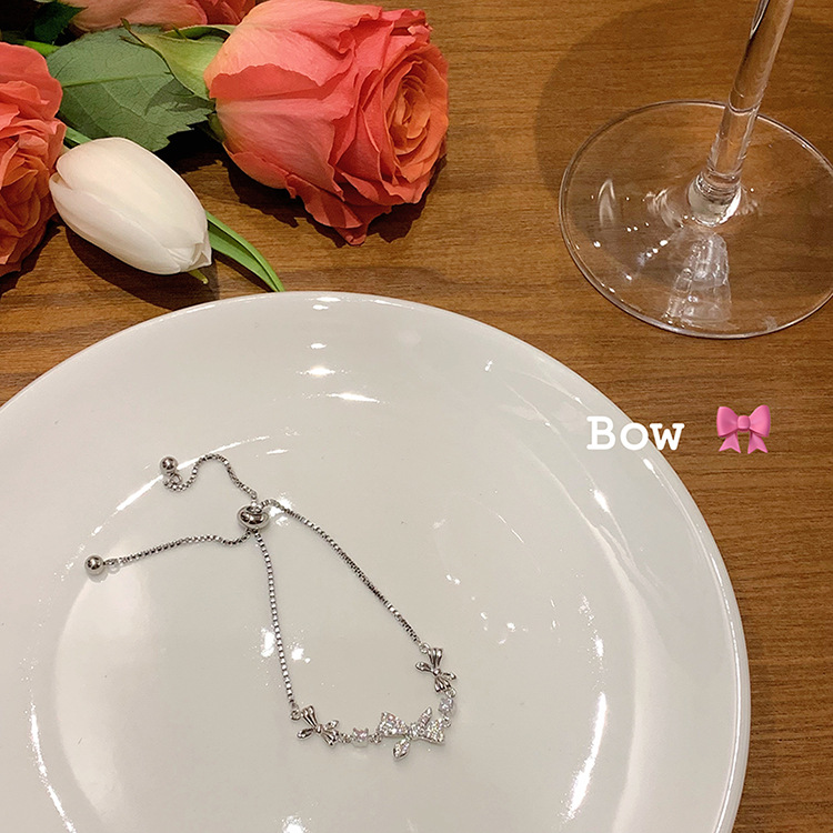 925银手链 925纯银蝴蝶结手链抽拉调节ins风小众设计气质高级感手