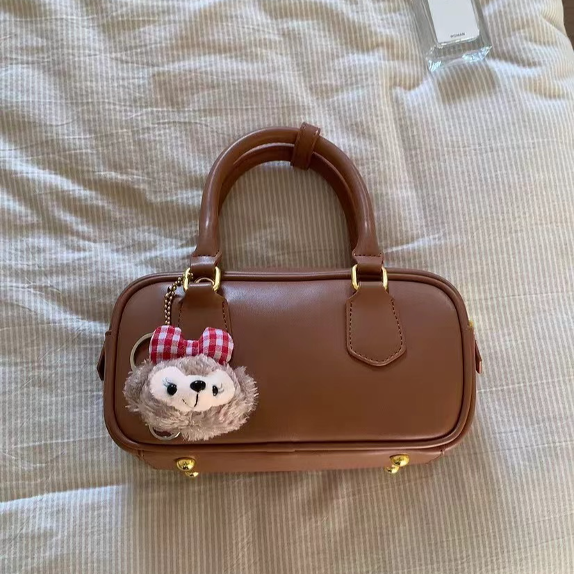 韩版小众百搭保龄球小包包女 复古简约单肩斜挎手提小方包